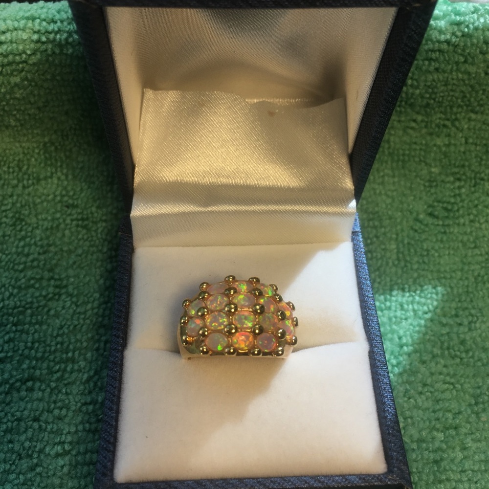 925 Silver Gold Plated White Fire Opal Ring